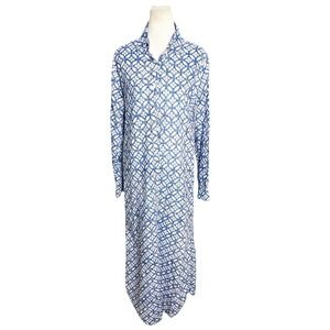 Pax Philomena Blue White Print Maxi Shirt‎ Dress Cotton XL